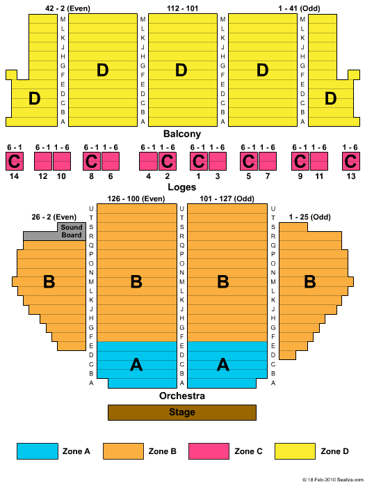 Town Hall Theatre - NY End Stage Zone Seating Chart